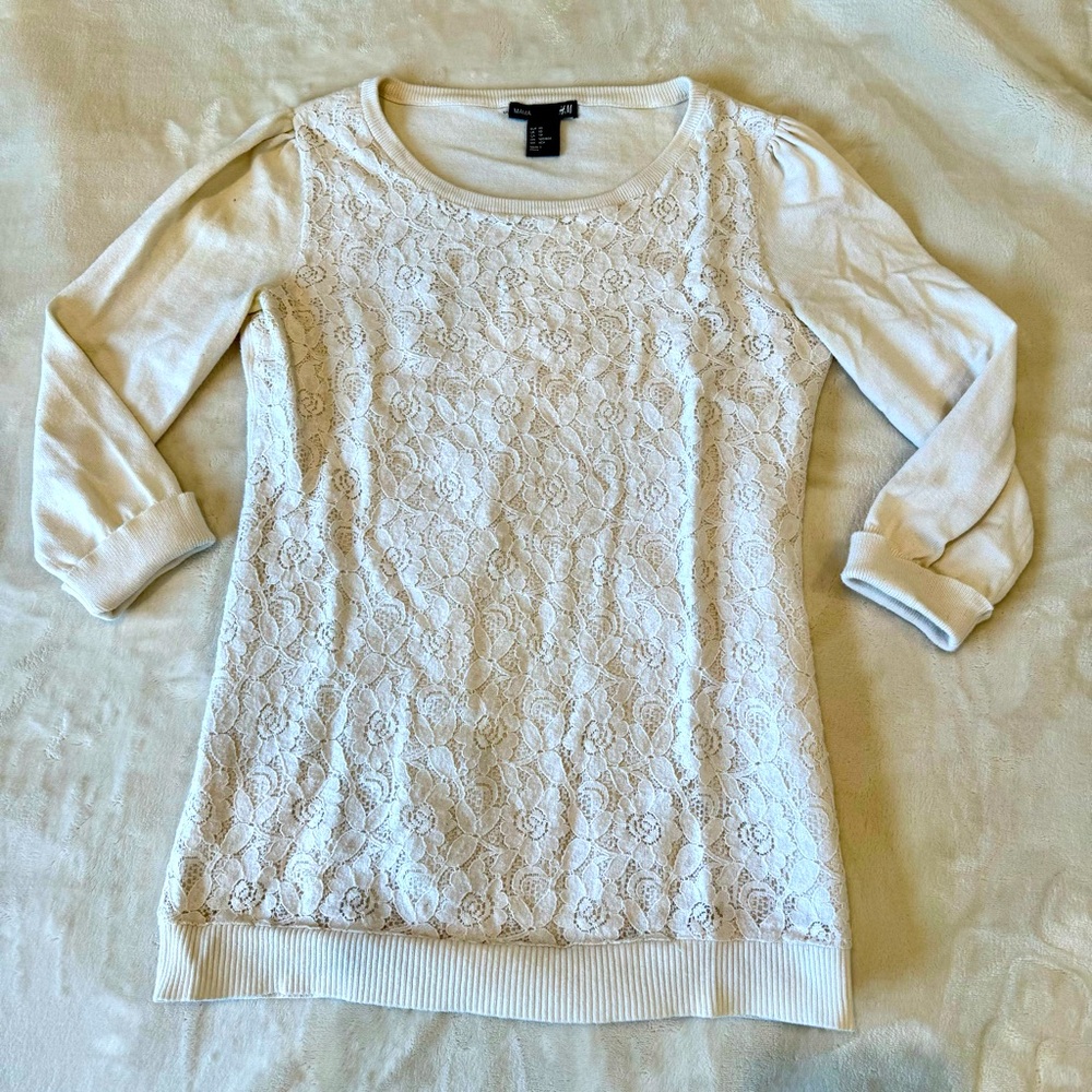 H&M Mama Lace Front Cream Sweater, size XS